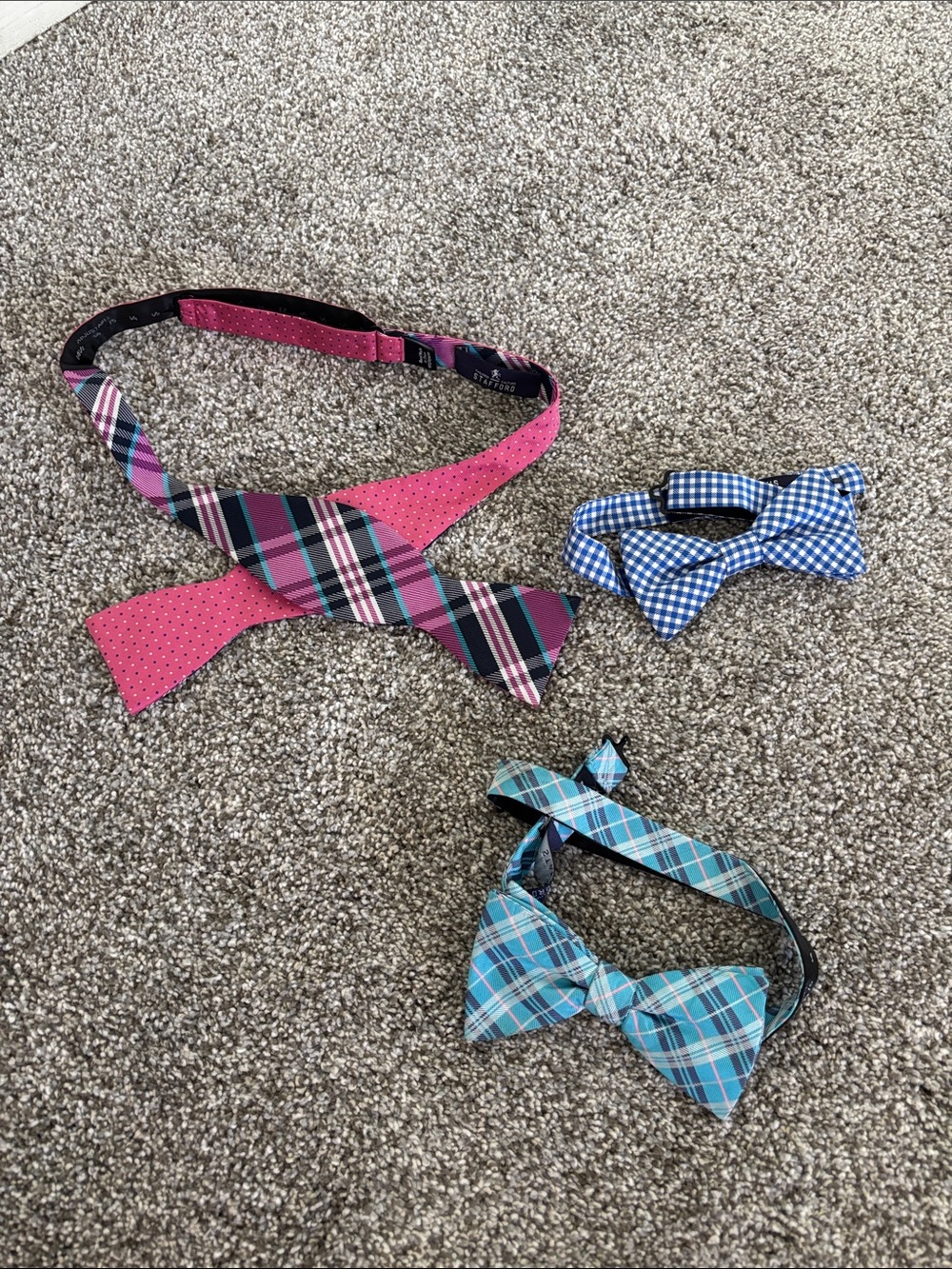 Stafford Pink Plaid and Blue Kids Bow Tie Set